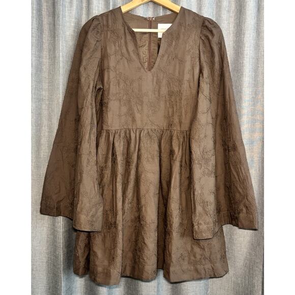 Tuckernuck Hyacinth House Women's Brown Textured Becca Bell-Sleeved Dress Small - Picture 6 of 15